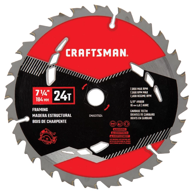 CRAFTSMAN Lame de scie circulaire en acier au carbone, 7 1/4" x 24 dents 1 CRAFTSMAN Lame de scie circulaire en acier au carbone, 7 1/4" x 24 dents