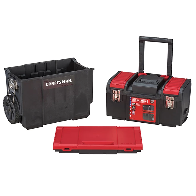 CRAFTSMAN Ensemble de coffres 3 en 1 avec roulettes, noir et rouge 2 CRAFTSMAN Ensemble de coffres 3 en 1 avec roulettes, noir et rouge – Image 2