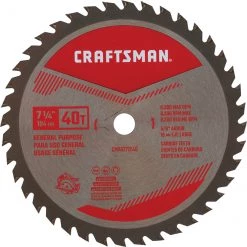 Lame de scie circulaire Craftsman, 40 dents, carbure, résistante à la corrosion, 7 1/4 po dia, 1 par paquet