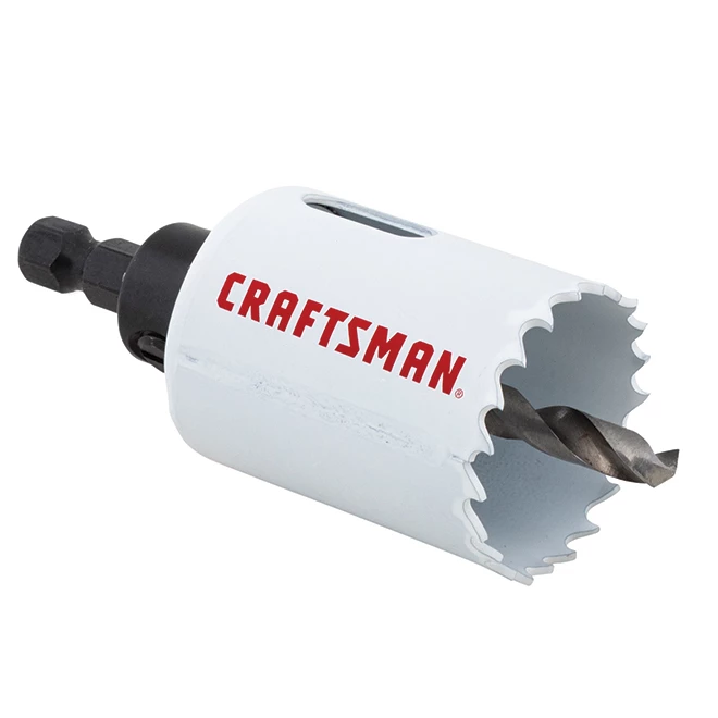 Scie-cloche avec mèche pilote Craftsman, 1 1/2 po dia, bimétallique, avec arbre, blanche 2 Scie-cloche avec mèche pilote Craftsman, 1 1/2 po dia, bimétallique, avec arbre, blanche – Image 2
