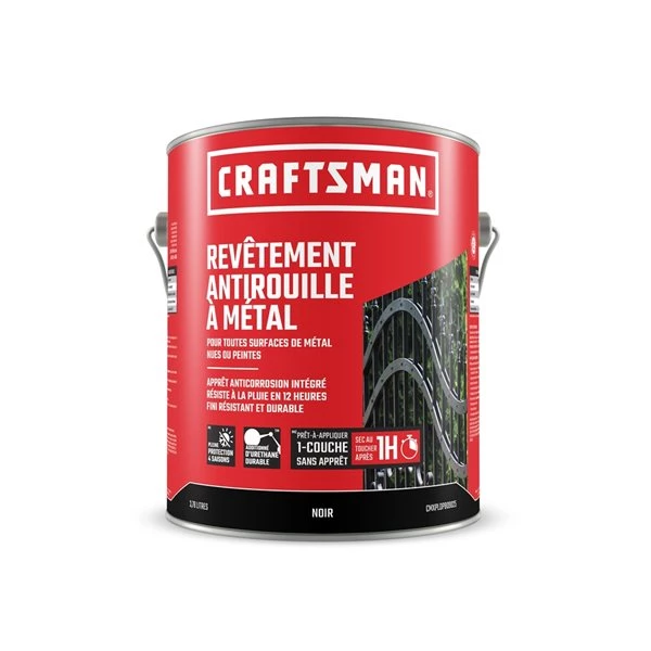 Revêtement antirouille noir semi-brillant pour métal Craftsman de 3,78 L 1 Revêtement antirouille noir semi-brillant pour métal Craftsman de 3,78 L